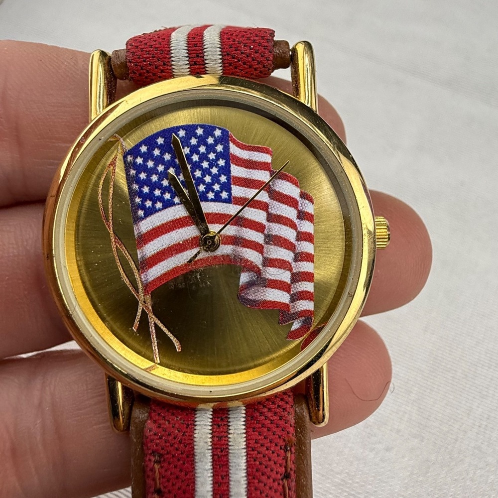 Vintage American Flag Watch Valdawn Patriotic Never Worn